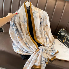  Showlu Fashion Store Women Fashion Print Silk Scarf Luxury Brand Warm 180X90CM Scarves Popular Lrage Satin Finish Shawl The Four Seasons Design Hijab