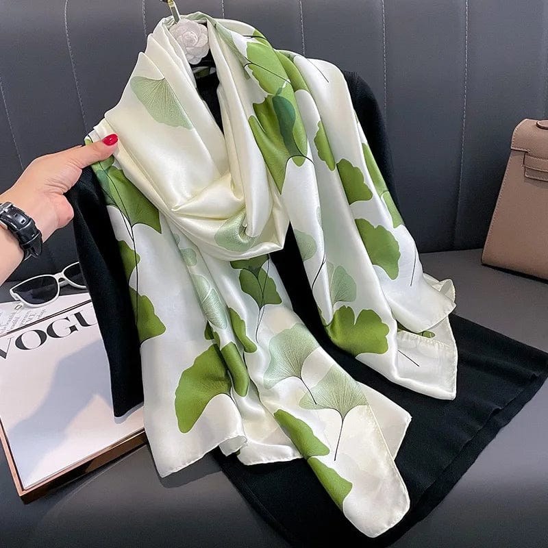  Showlu Fashion Store Women Fashion Print Silk Scarf Luxury Brand Warm 180X90CM Scarves Popular Lrage Satin Finish Shawl The Four Seasons Design Hijab