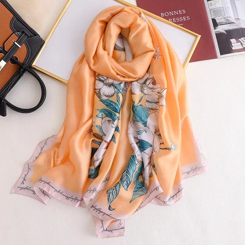  Showlu Fashion Store Women Fashion Print Silk Scarf Luxury Brand Warm 180X90CM Scarves Popular Lrage Satin Finish Shawl The Four Seasons Design Hijab