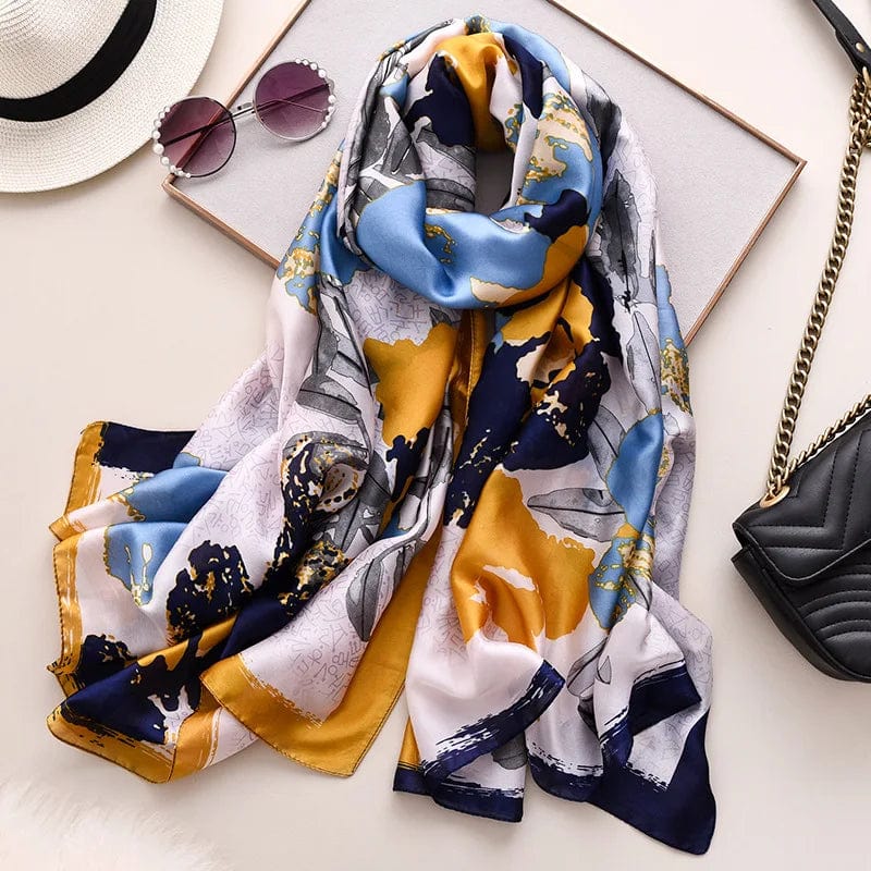  Showlu Fashion Store Women Fashion Print Silk Scarf Luxury Brand Warm 180X90CM Scarves Popular Lrage Satin Finish Shawl The Four Seasons Design Hijab