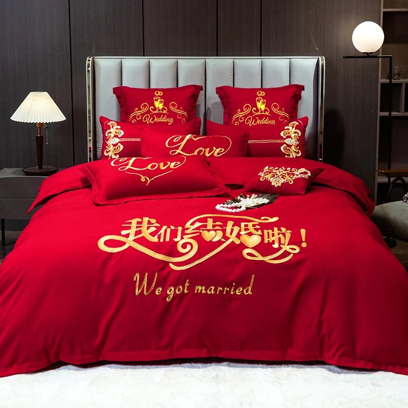 SHOWLU FASHION STORE WoMen-JHL / set / King Chinese wedding four-piece set big red embroidered newlywed bedding wedding festive set dragon and phoenix quilt embroidered bedding bed sheets quilt cover