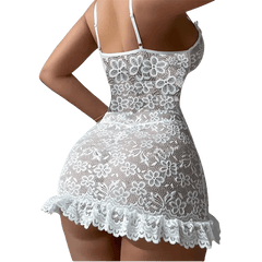 SHOWLU FASHION STORE Women Mini Dress Sleeveless Backless Porno Pajamas Floral Lace Erotic Nightwears+Thongs Sexy Short Transparent Dresses