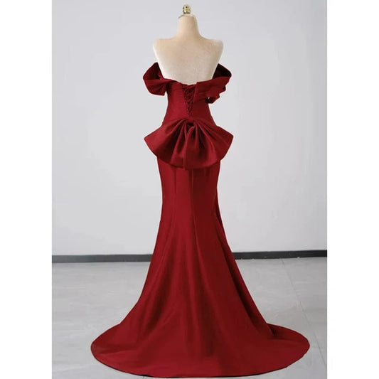 SHOWLU FASHION STORE Women's Bodycon Evening Dresses Off-shoulder Strapless Bow Fishtail Bow Long Skirts Arabic Banquet Gown Dress for Women Vestidos