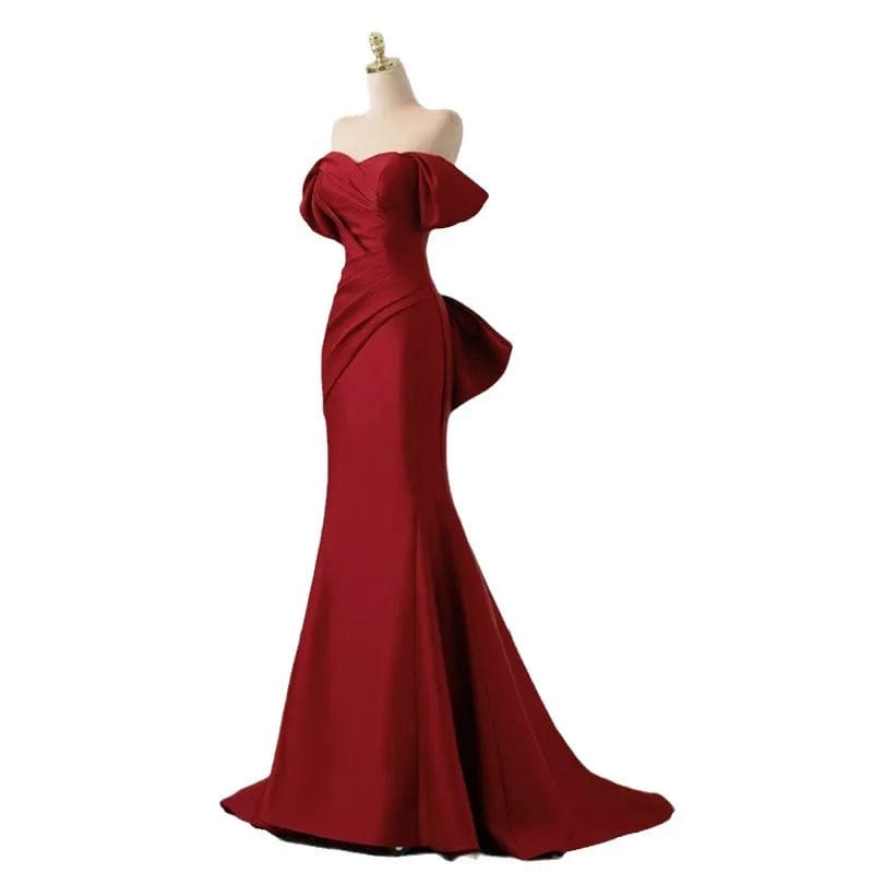 SHOWLU FASHION STORE Women's Bodycon Evening Dresses Off-shoulder Strapless Bow Fishtail Bow Long Skirts Arabic Banquet Gown Dress for Women Vestidos