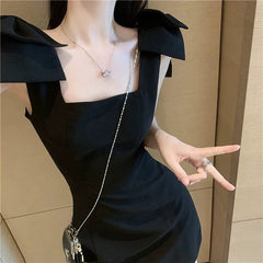  Showlu Fashion Store Women's Square Collar Slimming Sleeveless Chic Dress