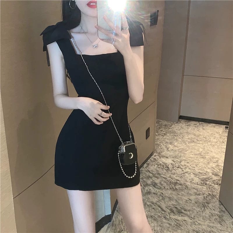  Showlu Fashion Store Women's Square Collar Slimming Sleeveless Chic Dress