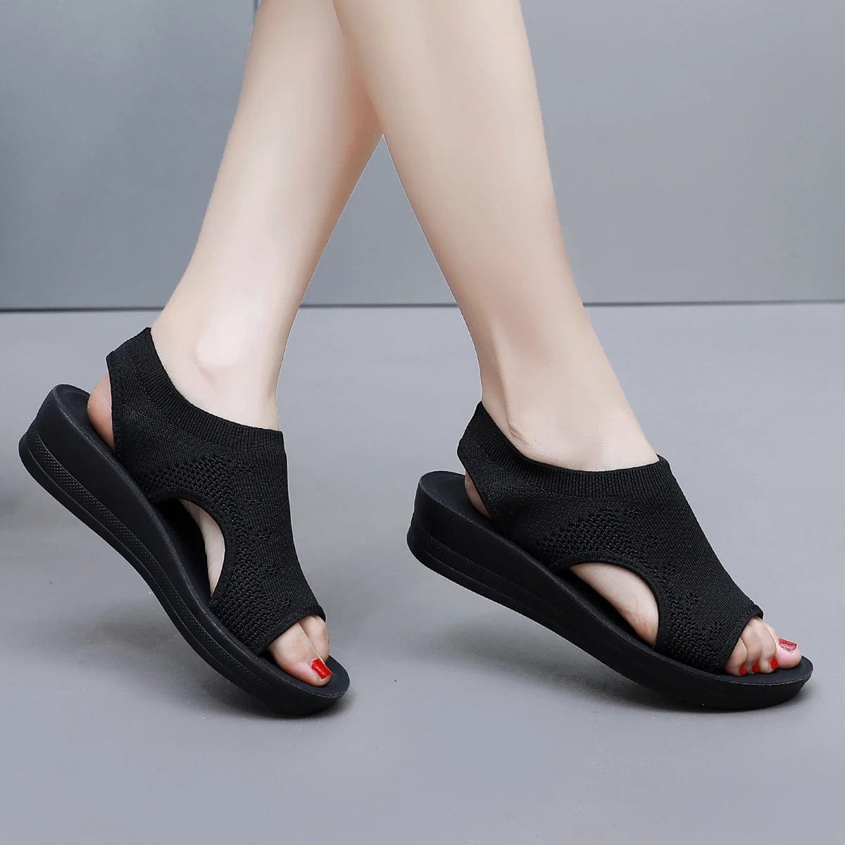  Showlu Fashion Store Women sandals sloping heels thick soles summer mesh casual sandals  Girls pink comfortable black sandals