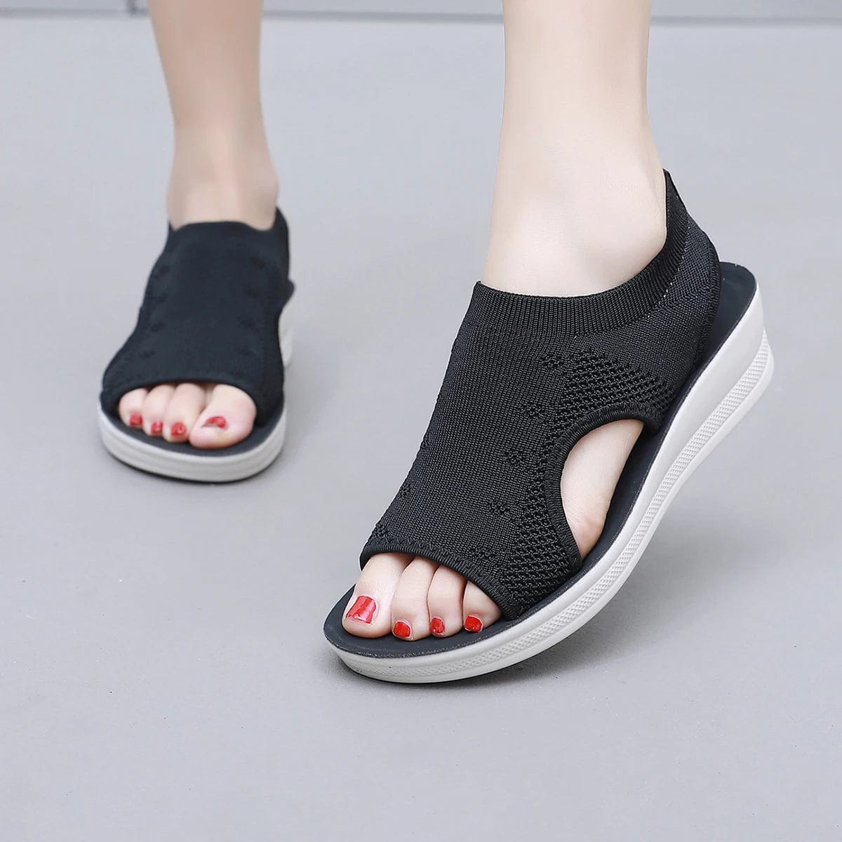  Showlu Fashion Store Women sandals sloping heels thick soles summer mesh casual sandals  Girls pink comfortable black sandals