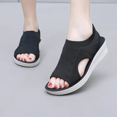  Showlu Fashion Store Women sandals sloping heels thick soles summer mesh casual sandals  Girls pink comfortable black sandals