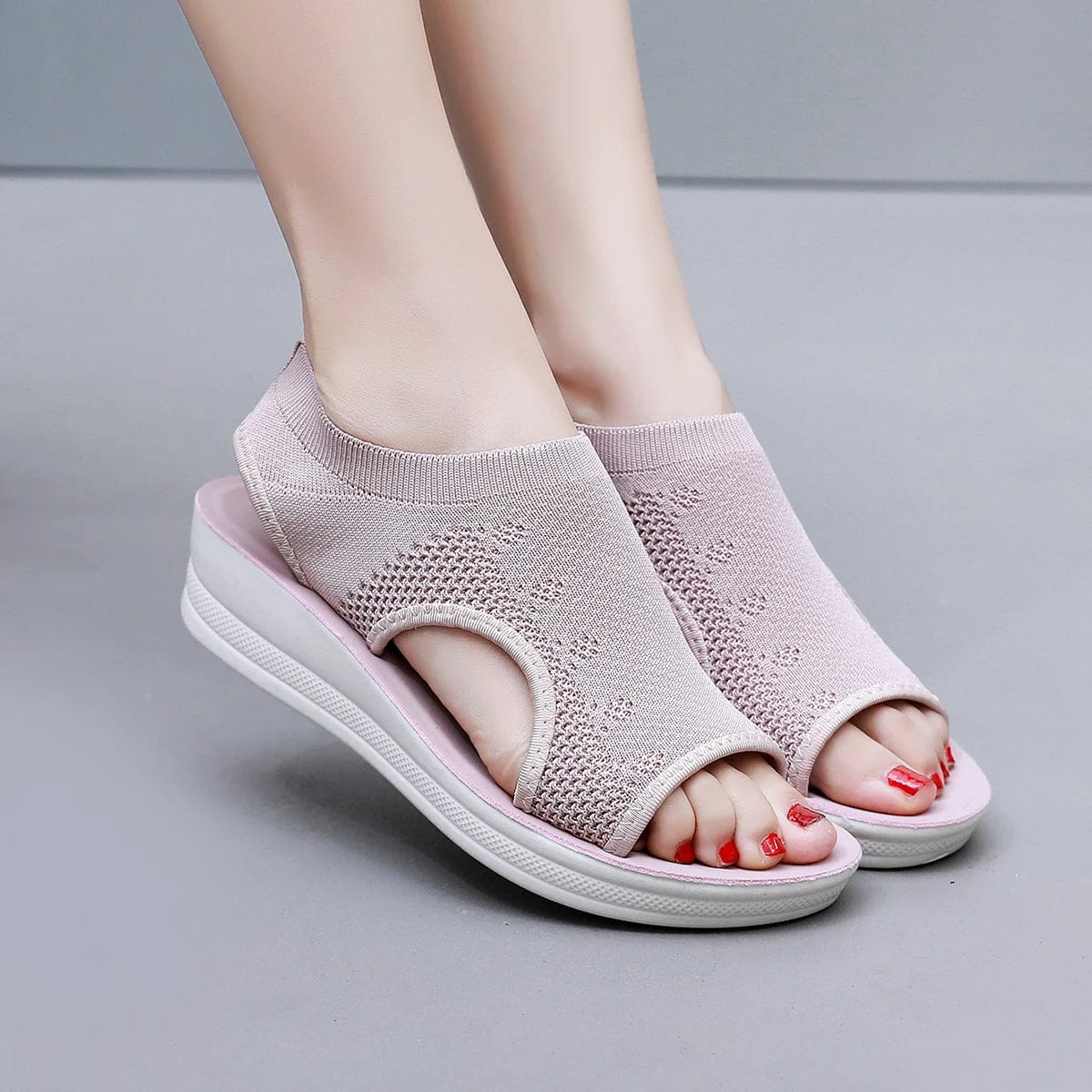  Showlu Fashion Store Women sandals sloping heels thick soles summer mesh casual sandals  Girls pink comfortable black sandals