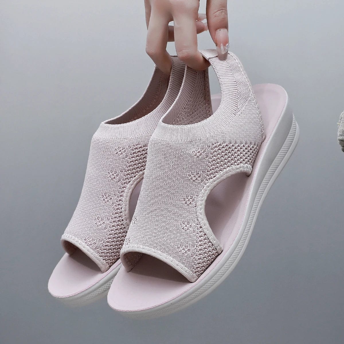  Showlu Fashion Store Women sandals sloping heels thick soles summer mesh casual sandals  Girls pink comfortable black sandals