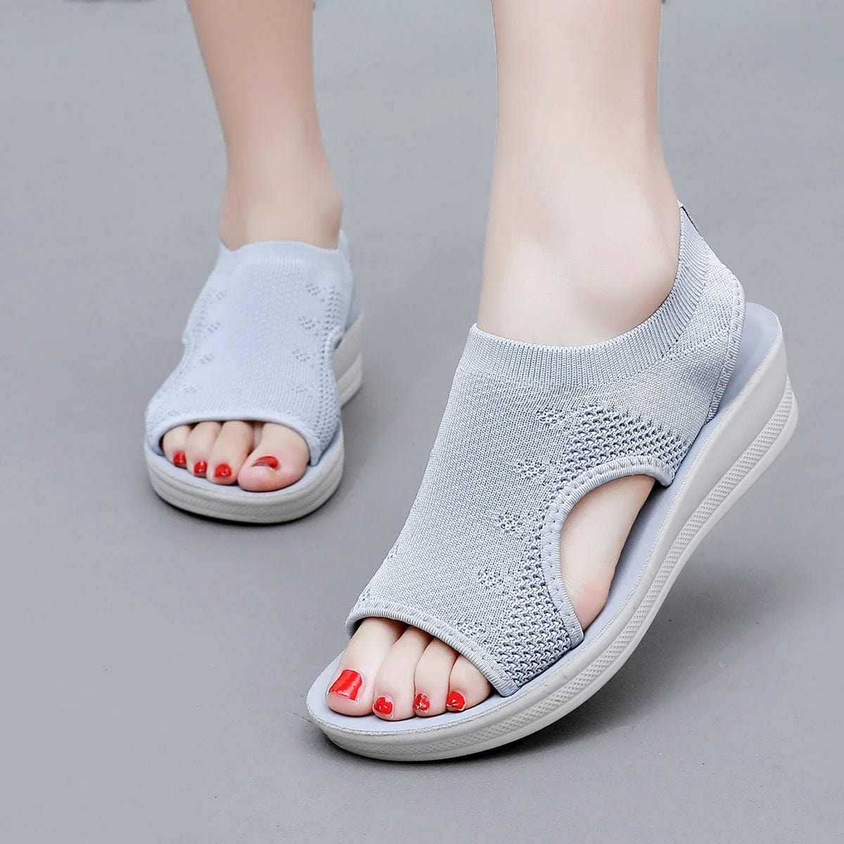  Showlu Fashion Store Women sandals sloping heels thick soles summer mesh casual sandals  Girls pink comfortable black sandals