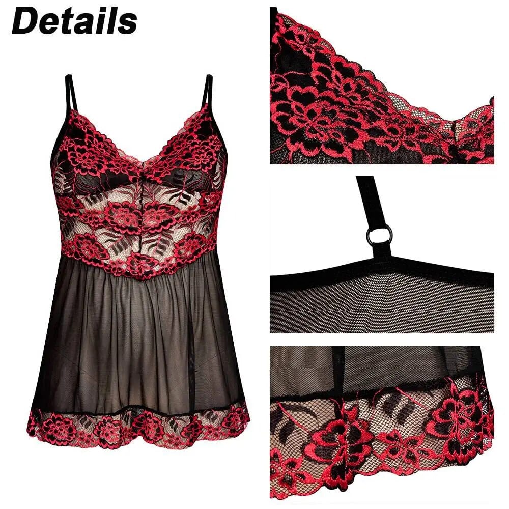  Showlu Fashion Store Women Sexy Lace Stitching Sheer Suspender Pajama Sexy Costume Lace Deep V Porn Nightdress Temptation Dress Sex Ladies Pajama