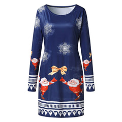  Showlu Fashion Store Women Summer Dress Round Collar Show Thin Selling long-sleeved Christmas Printing Knitting Dresses Casual Vestidos YML00112