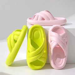  Showlu Fashion Store Women Thick Platform Cloud Slippers Summer Leisure Men Ladies Indoor Bathroom Anti-slip Shoes Beach Eva Soft Sole Slide Sandals