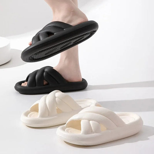  Showlu Fashion Store Women Thick Platform Cloud Slippers Summer Leisure Men Ladies Indoor Bathroom Anti-slip Shoes Beach Eva Soft Sole Slide Sandals