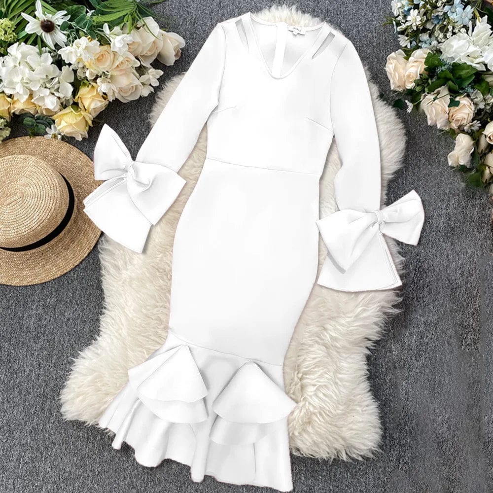 SHOWLU FASHION STORE Women White Long Dress Sexy V Neck Ankle Length New Year Eve Bodycon Party Night Dinner Date Robe Winter New Dresses Big Size