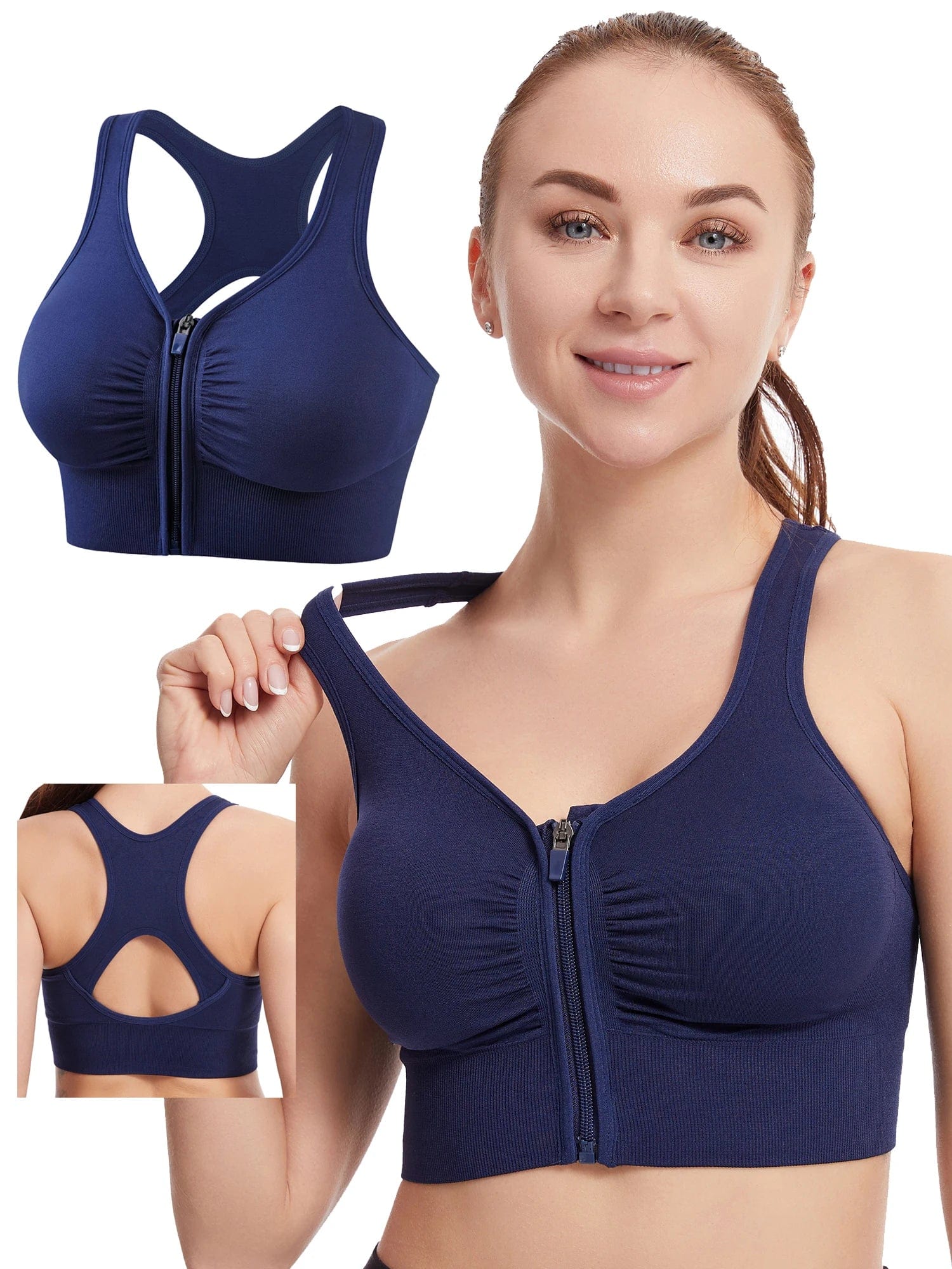 SHOWLU FASHION STORE Women Zip Sports Bra Tank Plus Size Shockproof Gather Brassiere Female Yoga Running Fitness Bralette Women's Lingerie Underwear