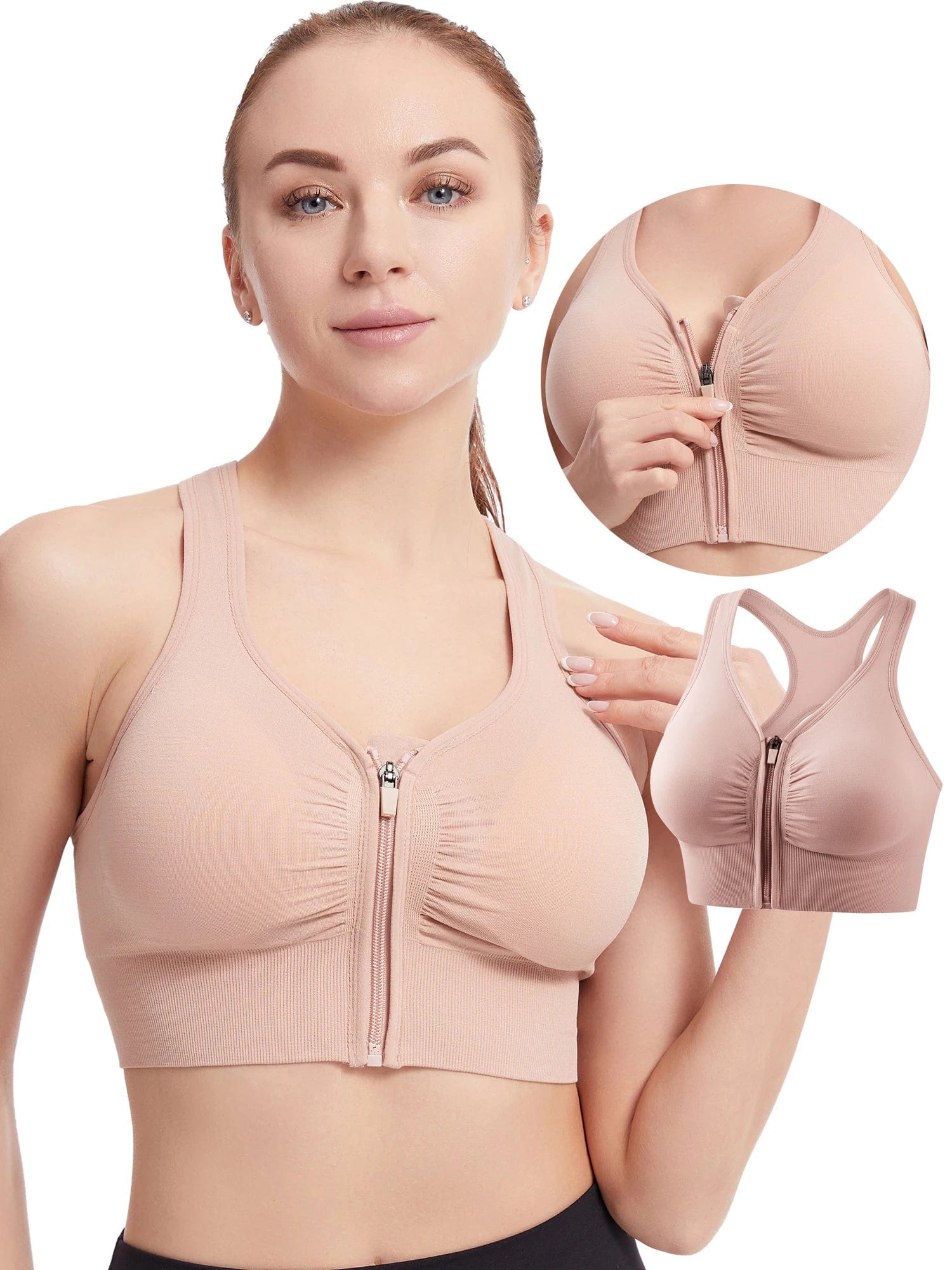 SHOWLU FASHION STORE Women Zip Sports Bra Tank Plus Size Shockproof Gather Brassiere Female Yoga Running Fitness Bralette Women's Lingerie Underwear