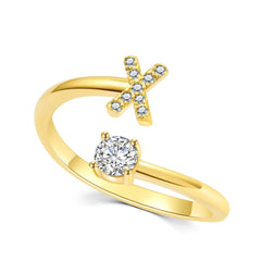 Showlu Fashion Store X A-Z Letter Initial Name Open Rings for Women Men  gold plated Zircon Stone Alphabet Rings Couple Friendship Jewelry Gift