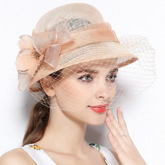  Showlu Fashion Store X4123  Retro British Veil Fascinators Linen Gauze Cap Women Mesh Hat Ladies Banquet Hat Sun Shade Summer Hat Women Millinery Cap