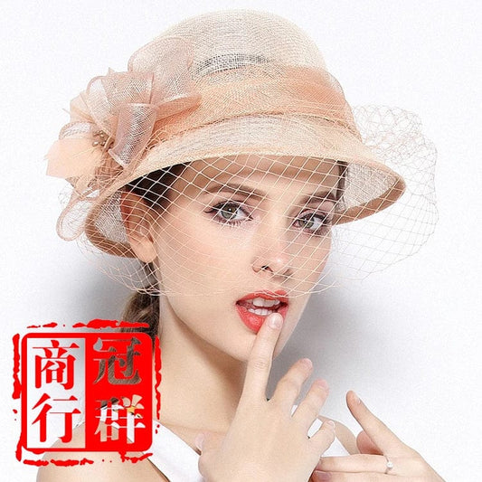  Showlu Fashion Store X4123  Retro British Veil Fascinators Linen Gauze Cap Women Mesh Hat Ladies Banquet Hat Sun Shade Summer Hat Women Millinery Cap