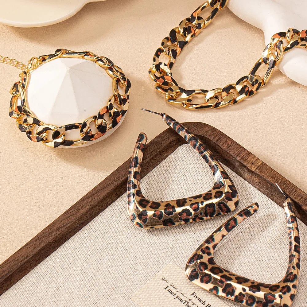  Showlu Fashion Store X589 Simple Fashion Exaggerated Jewelry Set for Women Girls Geometric Leopard Print Earring Necklace Punk Chains Bracelet