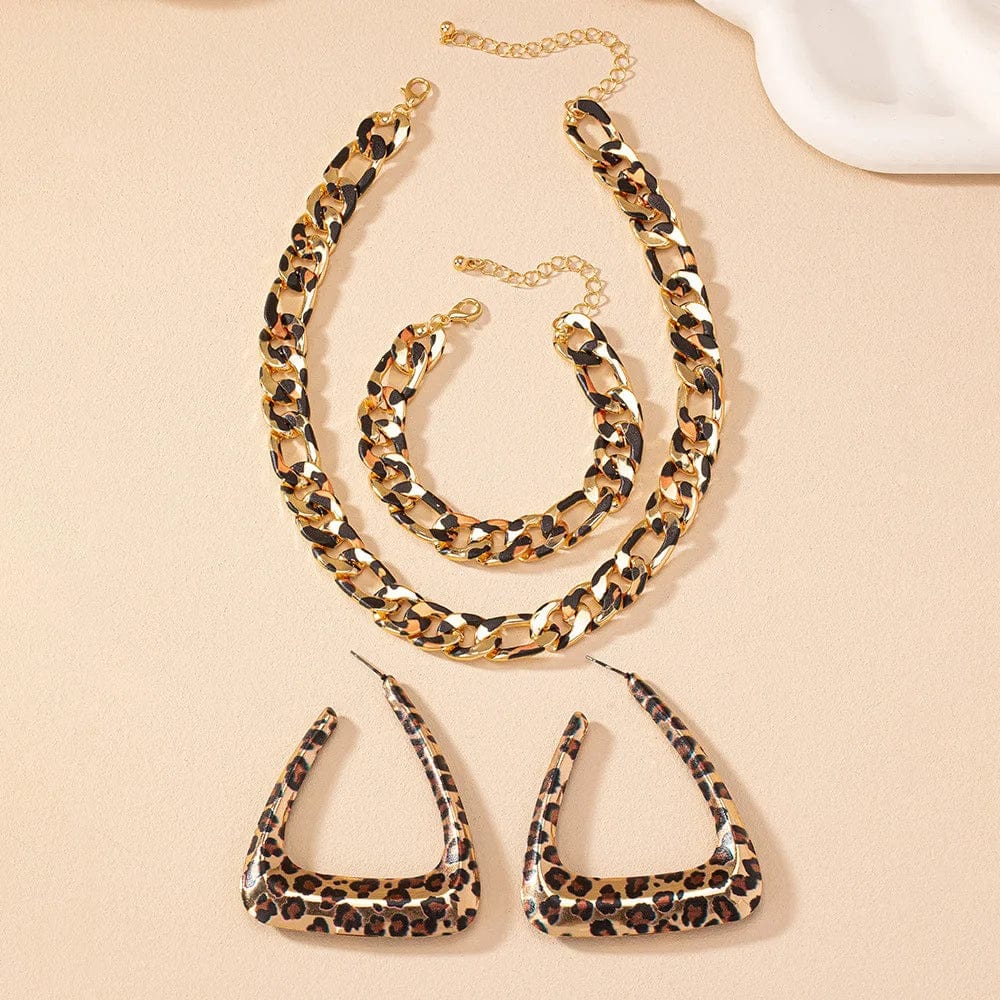  Showlu Fashion Store X589 Simple Fashion Exaggerated Jewelry Set for Women Girls Geometric Leopard Print Earring Necklace Punk Chains Bracelet