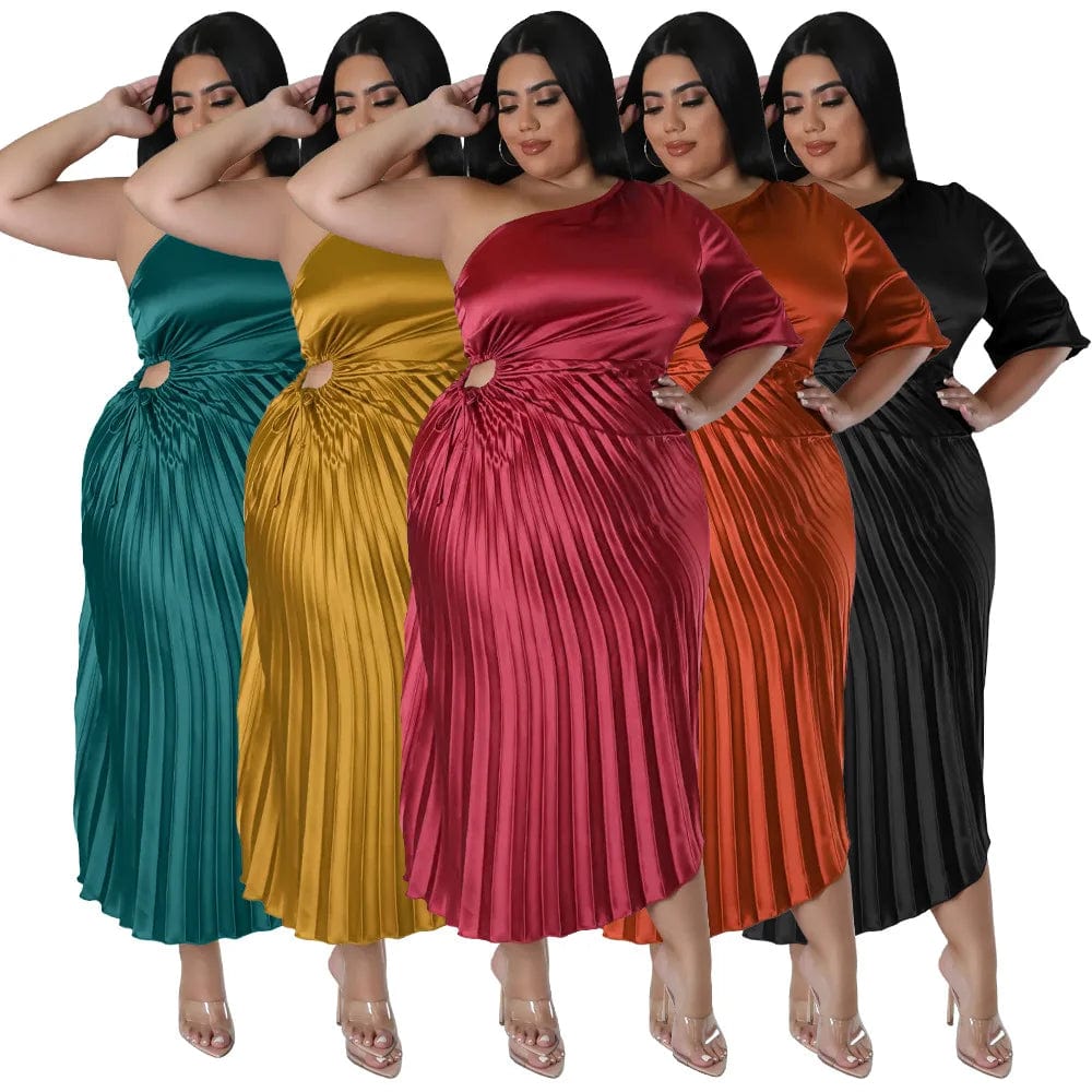 SHOWLU FASHION STORE XL-5XL 2023 Spring New Arrival African Women Half Sleeve Solid Color Polyester Pleated Dress Dashiki African Dresses for Women