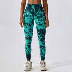  Showlu Fashion Store XL / Green Black Fashion Tie Dye Seamless High Waist Yoga Pants Peach Hip Raise Fitness Pants Running Sports Tight Pants