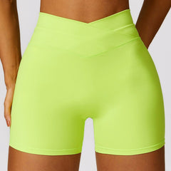 Showlu Fashion Store XL / Lime green 2024 Fashion Skinny Hip Raise Yoga Shorts Brushed Cross High Waist Workout Shorts Outwear Running Workout Pants Female