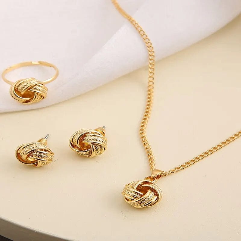  Showlu Fashion Store XL4673 Gold-Color Ball Shape Jewelry Sets Copper Trendy Fashion Style Adjustable Chain Rings Necklace For Woman On Party Wedding