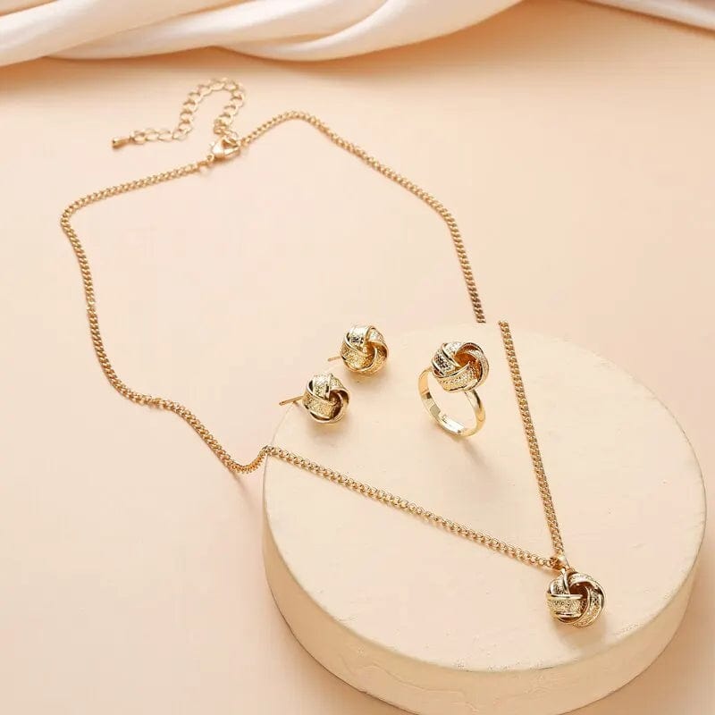  Showlu Fashion Store XL4673 Gold-Color Ball Shape Jewelry Sets Copper Trendy Fashion Style Adjustable Chain Rings Necklace For Woman On Party Wedding