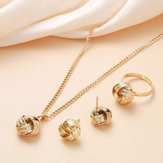  Showlu Fashion Store XL4673 Gold-Color Ball Shape Jewelry Sets Copper Trendy Fashion Style Adjustable Chain Rings Necklace For Woman On Party Wedding