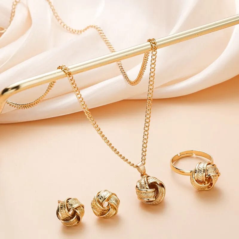  Showlu Fashion Store XL4673 Gold-Color Ball Shape Jewelry Sets Copper Trendy Fashion Style Adjustable Chain Rings Necklace For Woman On Party Wedding