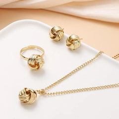  Showlu Fashion Store XL4673 Gold-Color Ball Shape Jewelry Sets Copper Trendy Fashion Style Adjustable Chain Rings Necklace For Woman On Party Wedding