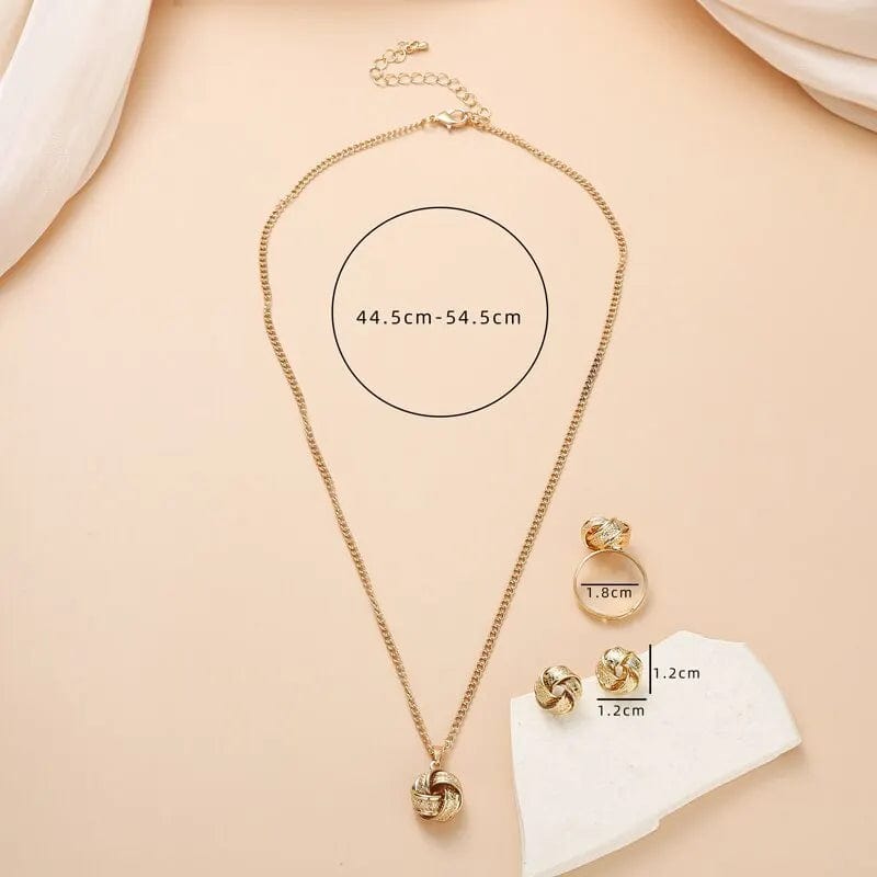  Showlu Fashion Store XL4673 Gold-Color Ball Shape Jewelry Sets Copper Trendy Fashion Style Adjustable Chain Rings Necklace For Woman On Party Wedding