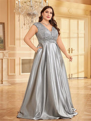 SHOWLU FASHION STORE XUIBOL Plus Size Plus Size Luxury Gold Satin V-Neck Evening Dress Women Satin Wedding Party Prom Floor Lenght Cocktail Dress