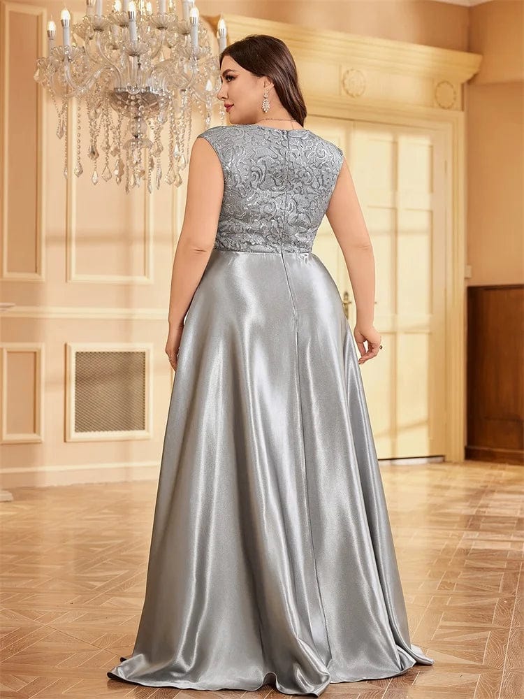 SHOWLU FASHION STORE XUIBOL Plus Size Plus Size Luxury Gold Satin V-Neck Evening Dress Women Satin Wedding Party Prom Floor Lenght Cocktail Dress