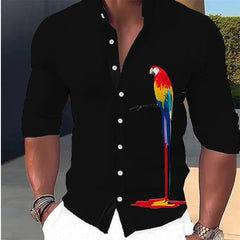 SHOWLU FASHION STORE XW94716 / XS Fashion New Men's Shirt Parrot 3D Print Stand Collar Long Sleeve Shirt Street Casual Tops Designer Casual Wear 16 Colors 6XL