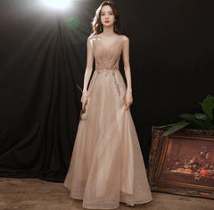 Showlu Fashion Store XXL / A khaki color Long Champagne Vocal Music Art Test Elegant Dress Evening Gown