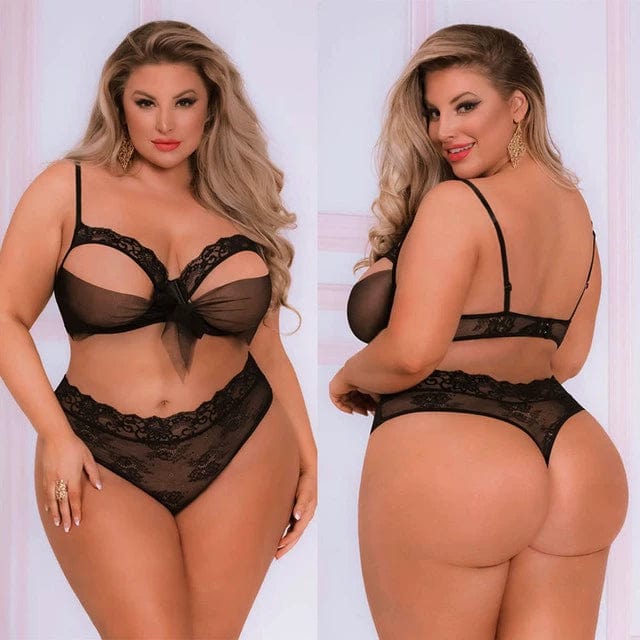  Showlu Fashion Store XXL / Black Sexy Lace Cut out Tight Underwear Set Lace Hollow-out Tight Underwear Suit Women