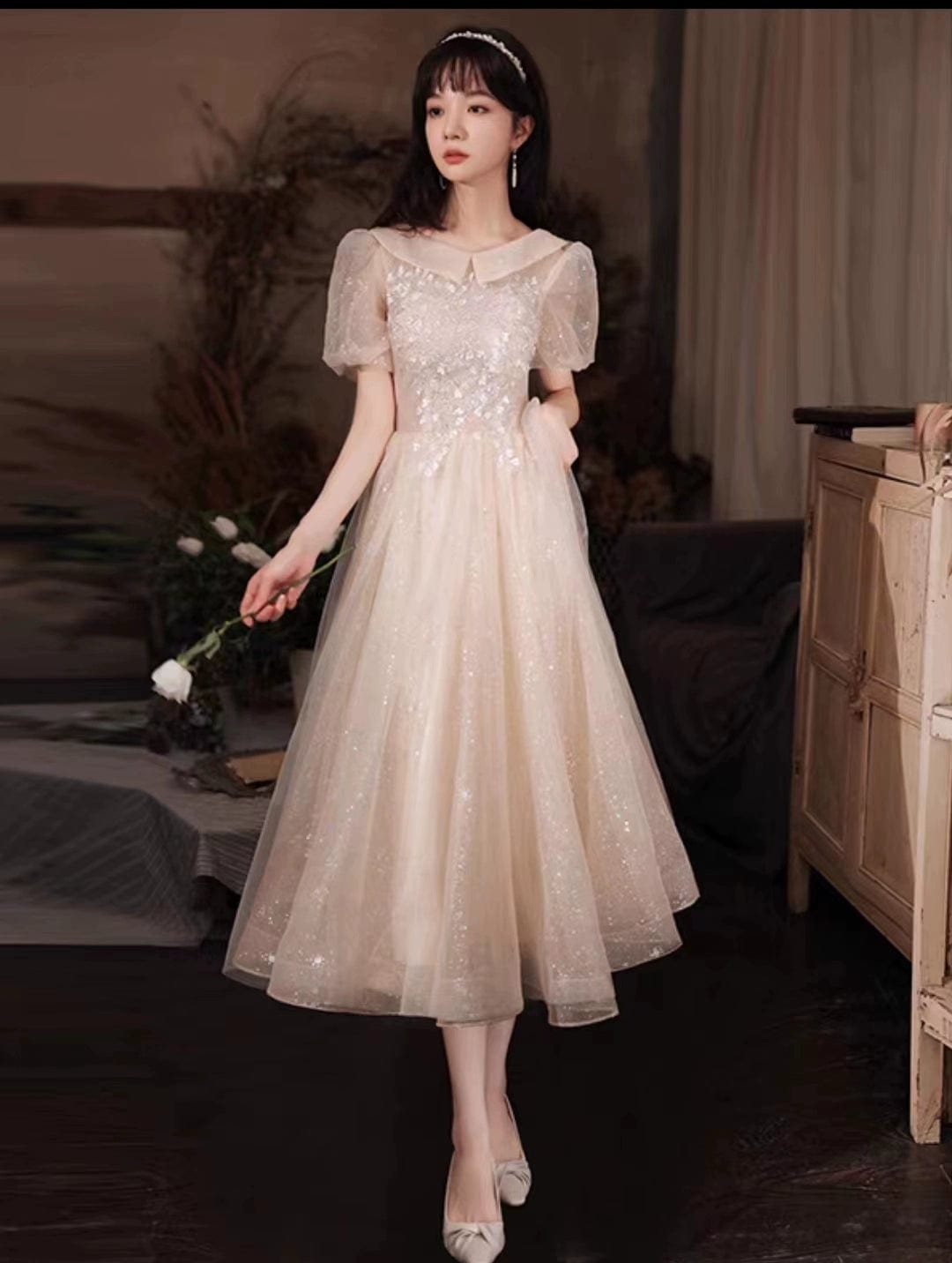 Showlu Fashion Store XXL / E champagne medium style Champagne Vocal Music Art Test Elegant Dress Evening Gown