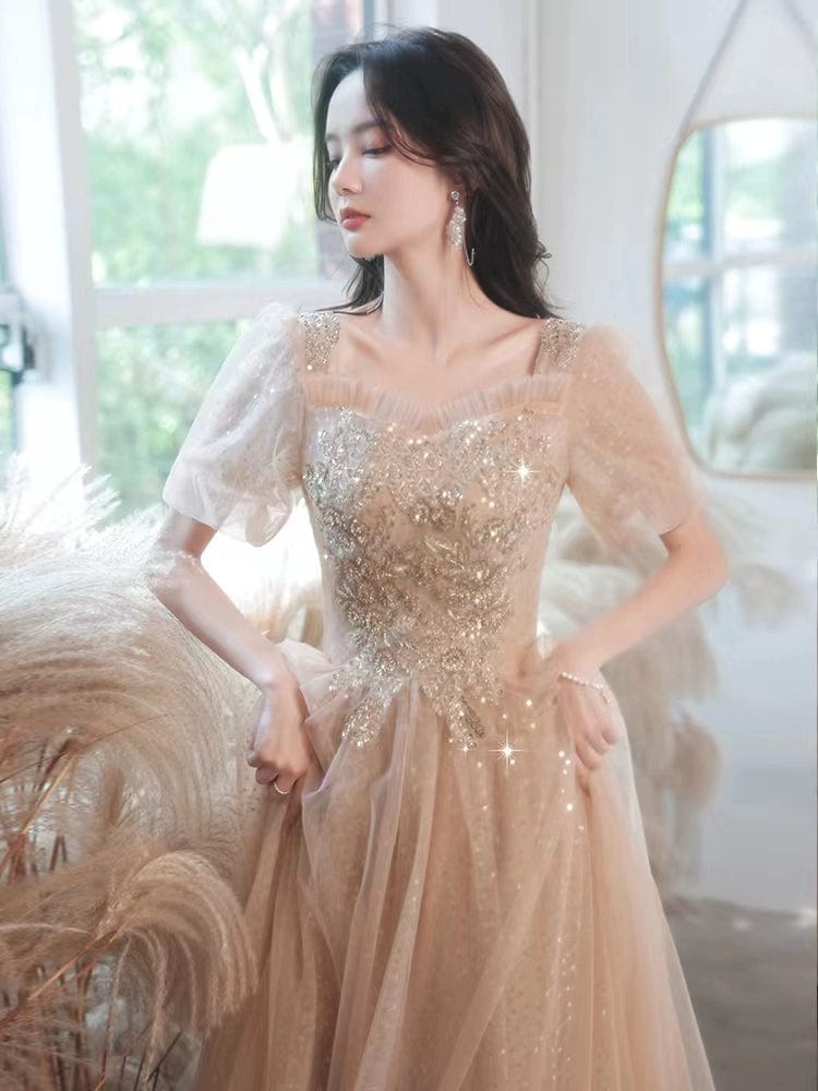 Showlu Fashion Store XXL / F khaki Long Champagne Vocal Music Art Test Elegant Dress Evening Gown