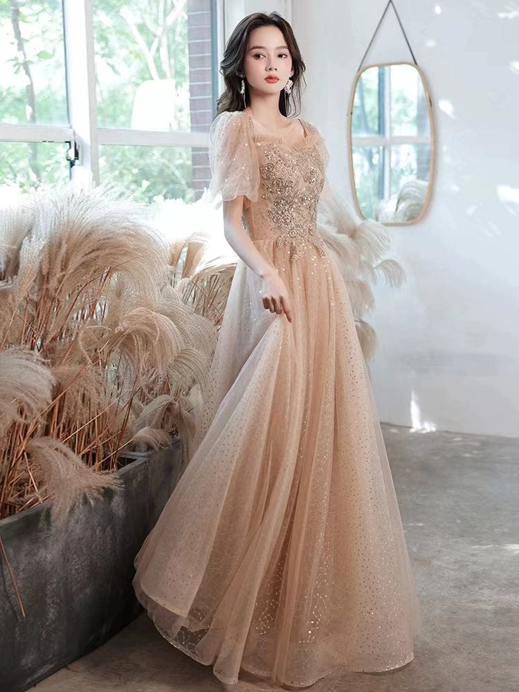 Showlu Fashion Store XXL / G khaki Long Champagne Vocal Music Art Test Elegant Dress Evening Gown