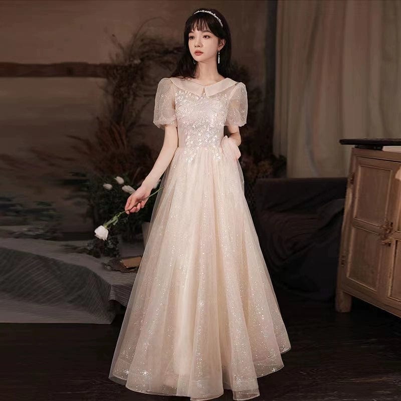 Showlu Fashion Store XXL / H champagne Long Champagne Vocal Music Art Test Elegant Dress Evening Gown