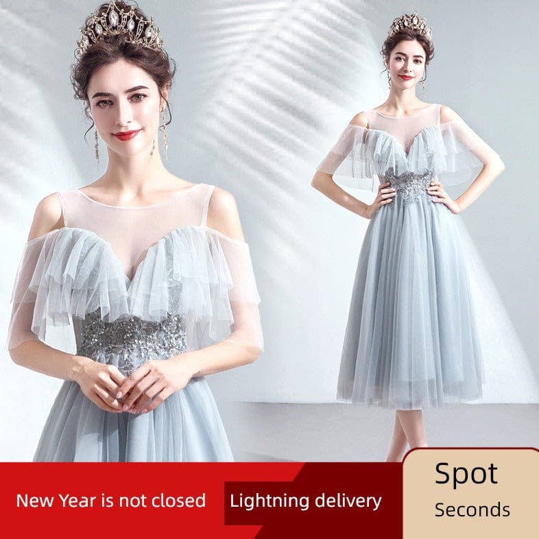  Showlu Fashion Store XXL / Light gray Short Gray Dinner Birthday Party Dress Performance