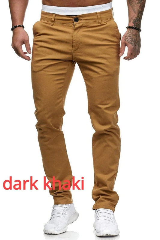  Showlu Fashion Store XXXL / Dark khaki Mens Fashion Casual Simple Skinny Long Trouser Cargo Pants Slim Fit Solid Color Straight Pants