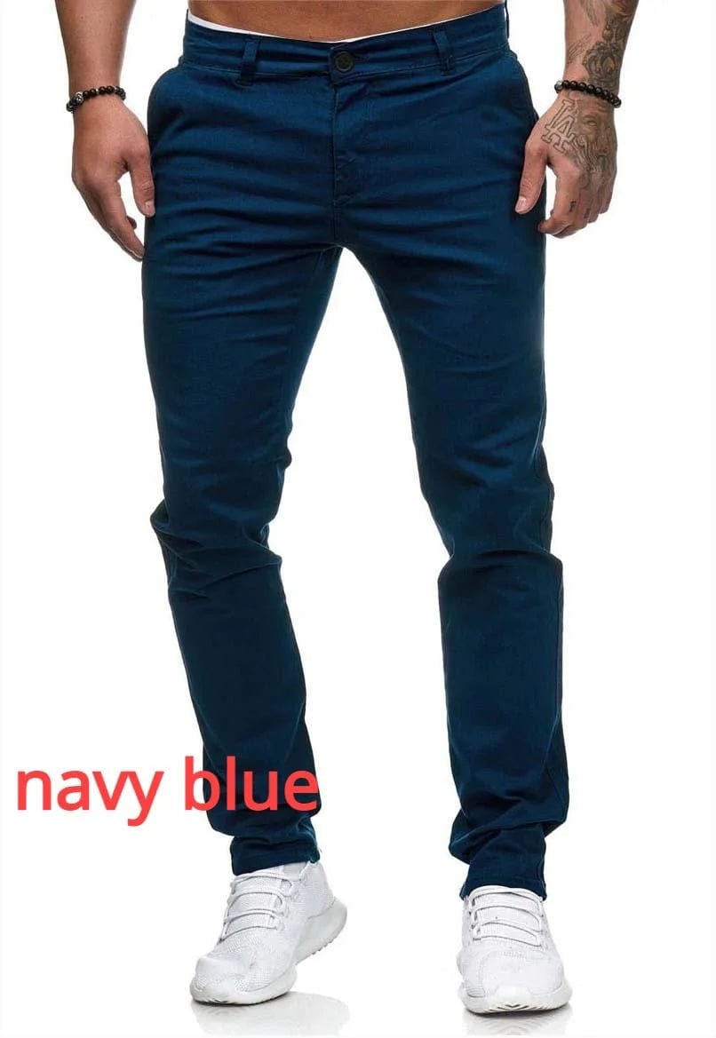  Showlu Fashion Store XXXL / Navy blue Mens Fashion Casual Simple Skinny Long Trouser Cargo Pants Slim Fit Solid Color Straight Pants