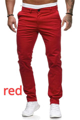  Showlu Fashion Store XXXL / Red Mens Fashion Casual Simple Skinny Long Trouser Cargo Pants Slim Fit Solid Color Straight Pants